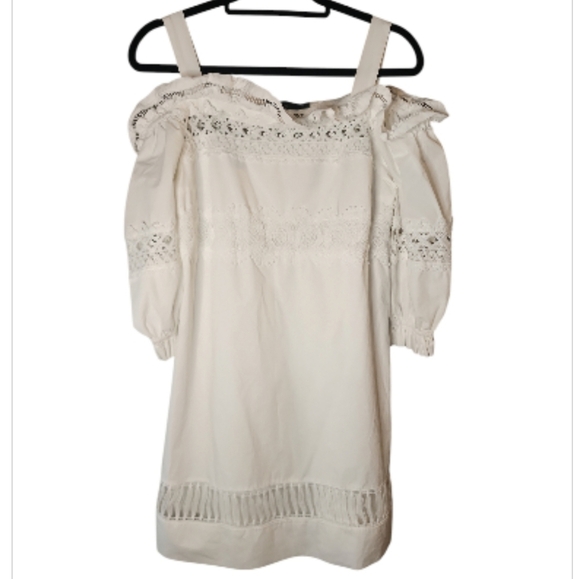 Ina Anthropologie Dress White Off Shoulder Embroidered Med Coastal Cottage Core - Picture 4 of 13